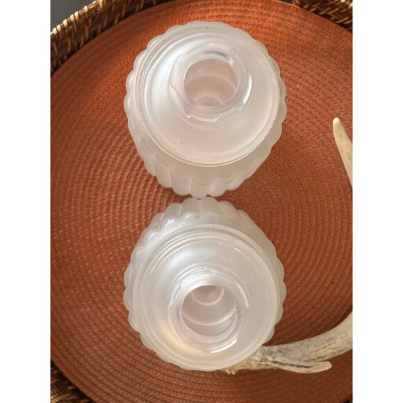 Vintage Ribbed Frosted Glass Decor Jars With Lids Lot of 2 Vanity Table Decor - Picture 5 of 7